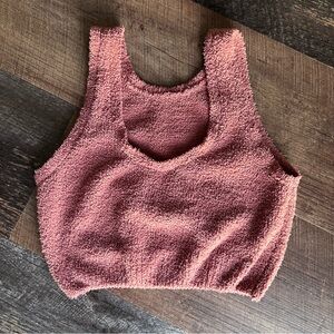 Fuzzy Plush Textured Lounge Crop Tank - Dusty Rose